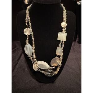 White House Black Market Statement Necklace in Silver Tone with Glass Beads 40”